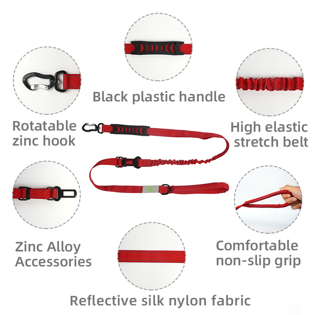 Reflective Nylon Multi-functions Pet Dog Leash with Elastic Band And Safety Seat Belt