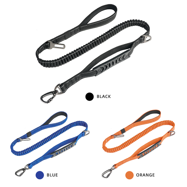 Reflective Elastic Band Dog Lead Leash with Pet Seat Belt Buckle And Plastic Comfortable Handle