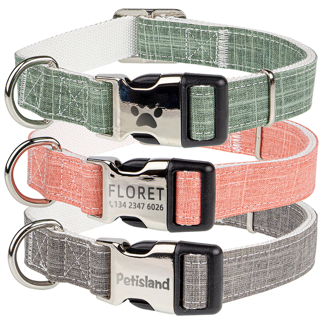 Half Metal Buckle Bamboo Fiber Dog Collar with Name Contact Laser