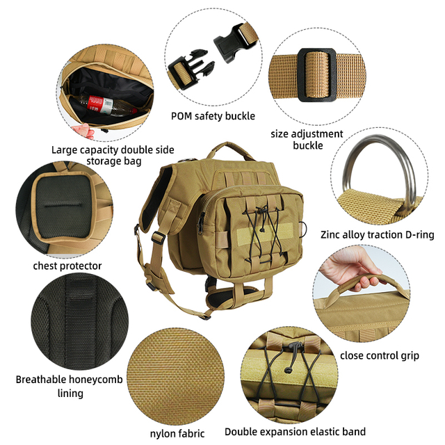 Tactical Drawing Adjuster Oxford Dog Harness with Bags