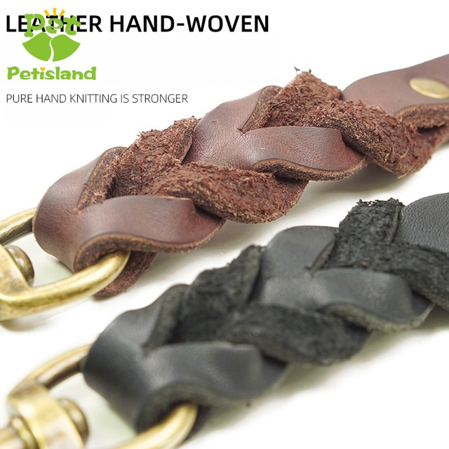 Petisland 100% Purely Handwoven First Layer Cowhide Genuine Leather Dog Leash 