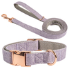 Petisland Twill Cloth Fabric Nylon Dog Collar Leash Set 