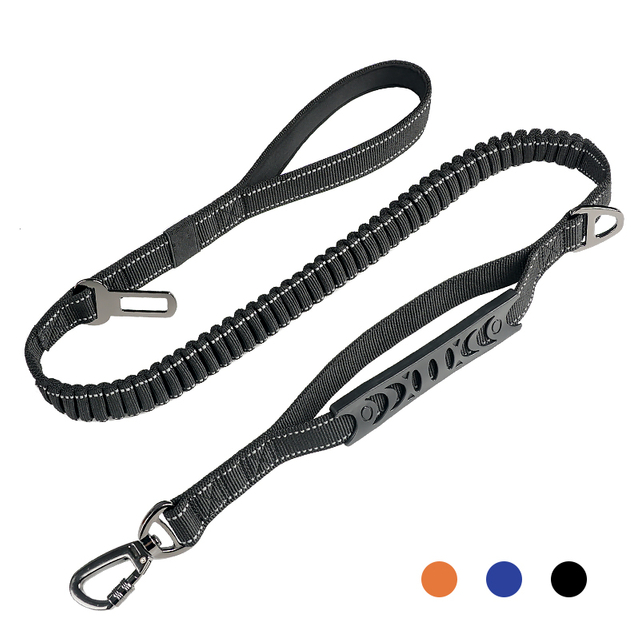 Reflective Elastic Band Dog Lead Leash with Pet Seat Belt Buckle And Plastic Comfortable Handle