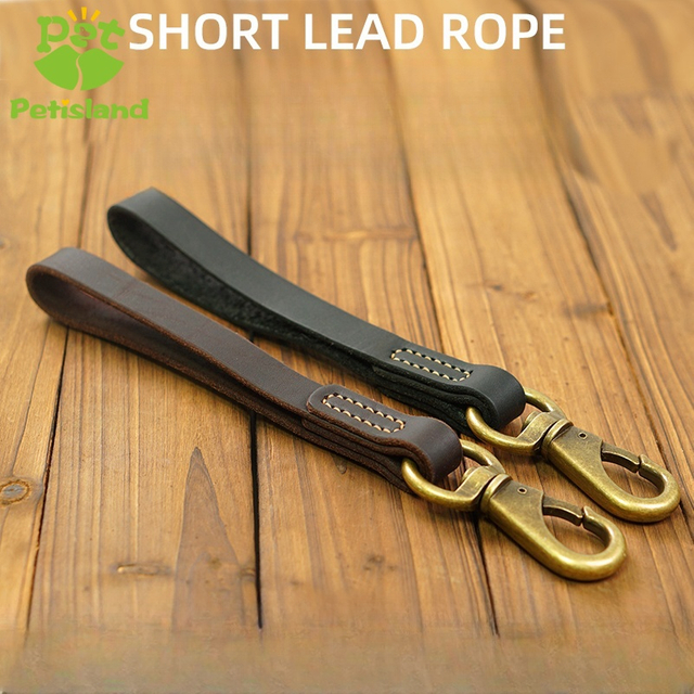 Petisland Genuine Leather Short Version Traffic Handle Lead Dog Leash For Walking Across Road