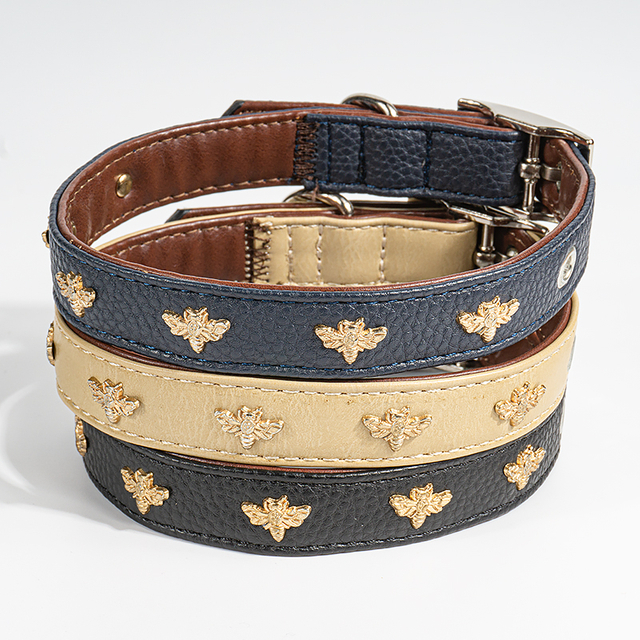 Metal Decoration PU Leather Pet Dog Collar Double Sides Leather Easy To Clean