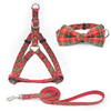 Plaid Cotton Quick Wear Design Dog Collar Leash Harness Set for All Breed