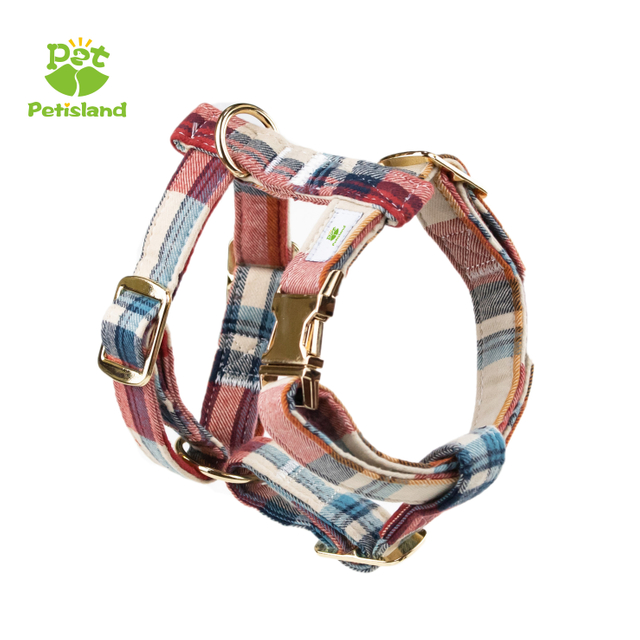 Luxury Comfortable H Shape Pure Cotton Dog Harness With Golden Accessories