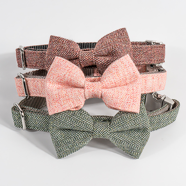 Twill Fabric Lovely Nylon Dog Collar with Bowtie Name Contact Laser