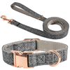 Petisland Twill Cloth Fabric Nylon Dog Collar Leash Set 