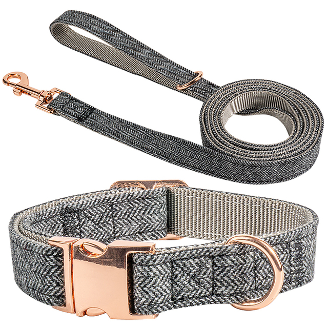 Petisland Twill Cloth Fabric Nylon Dog Collar Leash Set 