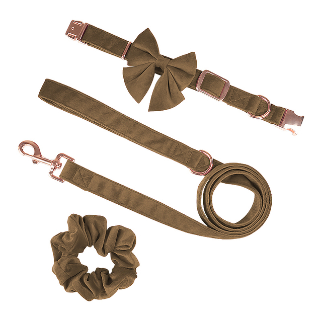 Luxury Velvet with Cotton Webbing Pet Dog Collar And Leash Set