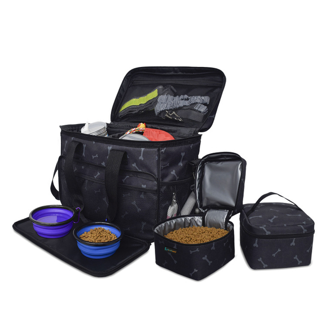 Waterproof Travel Pet Dog Tote Bag with Treat Pouches Suitcase Luggage Dog Bowls